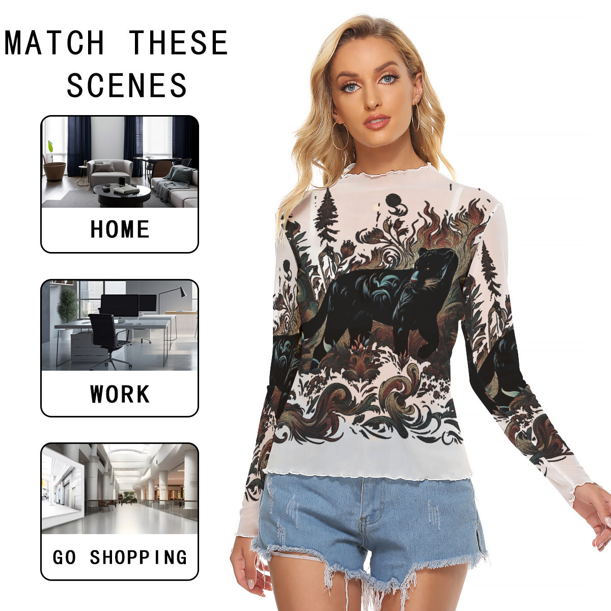 Women's Mesh T-Shirt with La Pantera Print