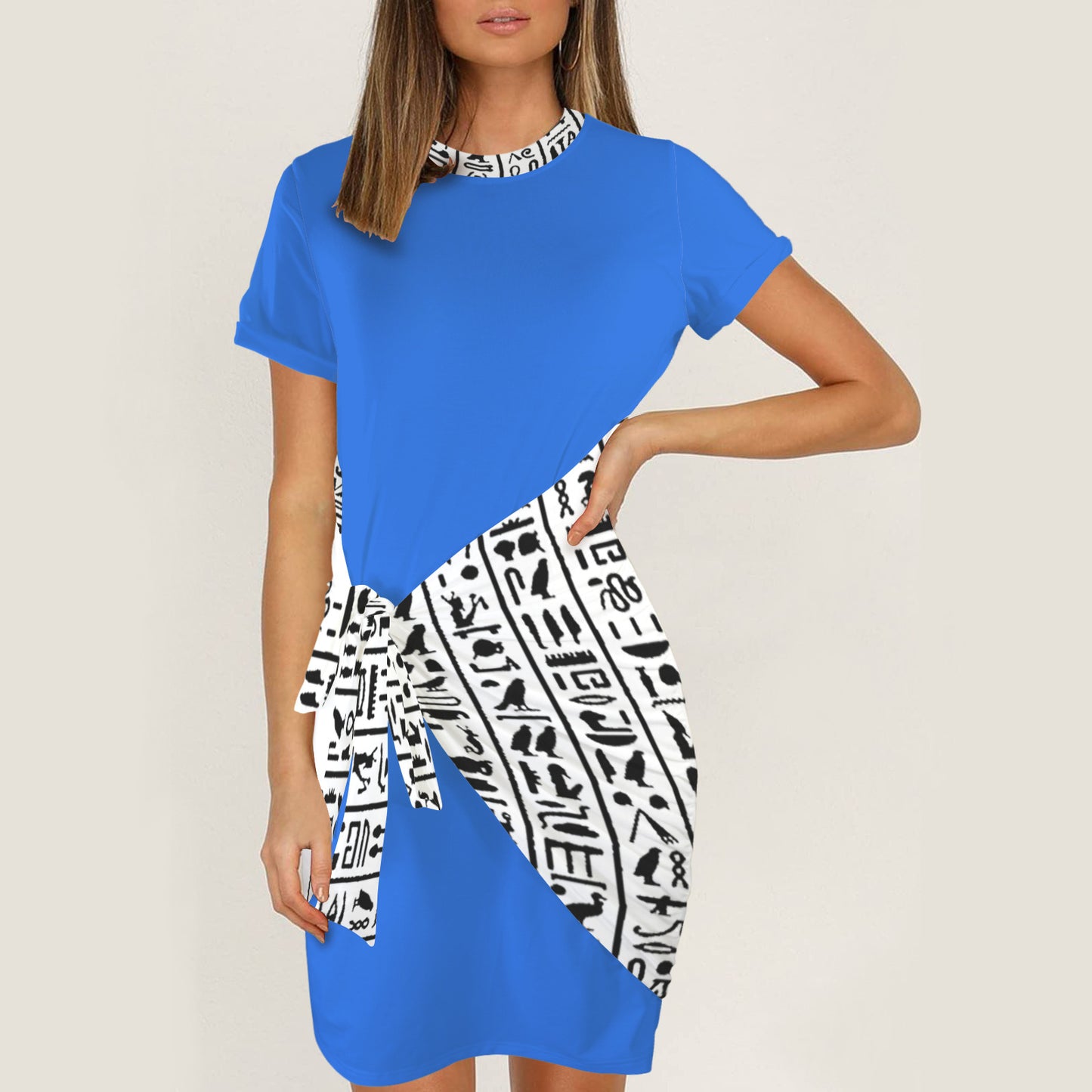 Hiero Tie Waist Dress - Blue